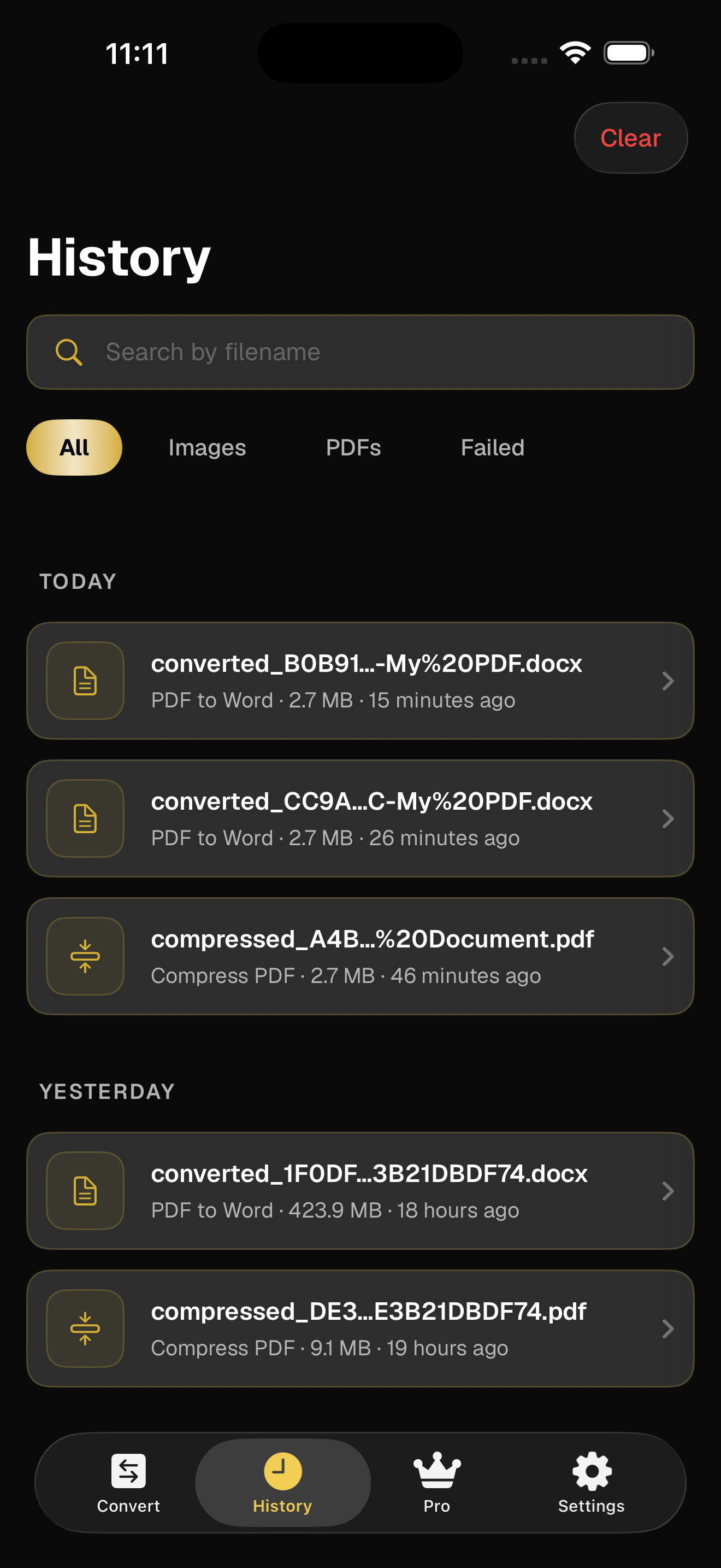 FastlyConvert iOS history screen