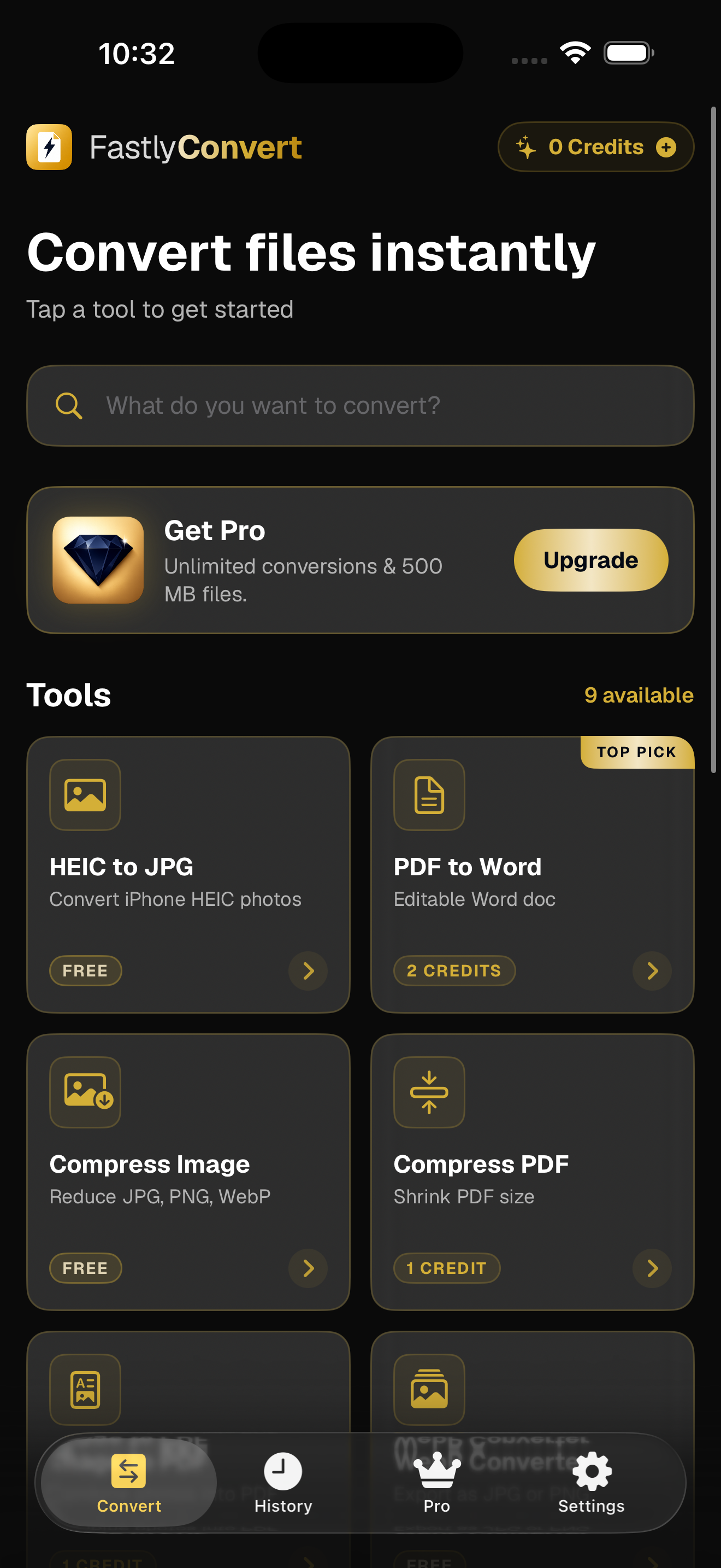 FastlyConvert iOS home screen
